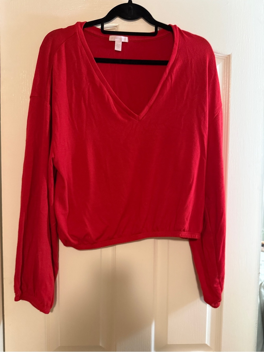 Beyond Yoga Red V-Neck Long Sleeve Top